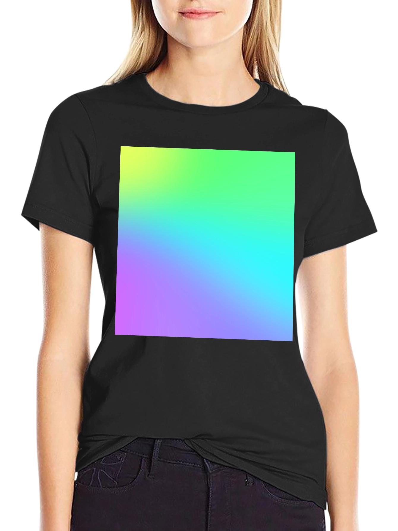 Vibrant Gradient Tee - Stylish Black Cotton Blend T-Shirt