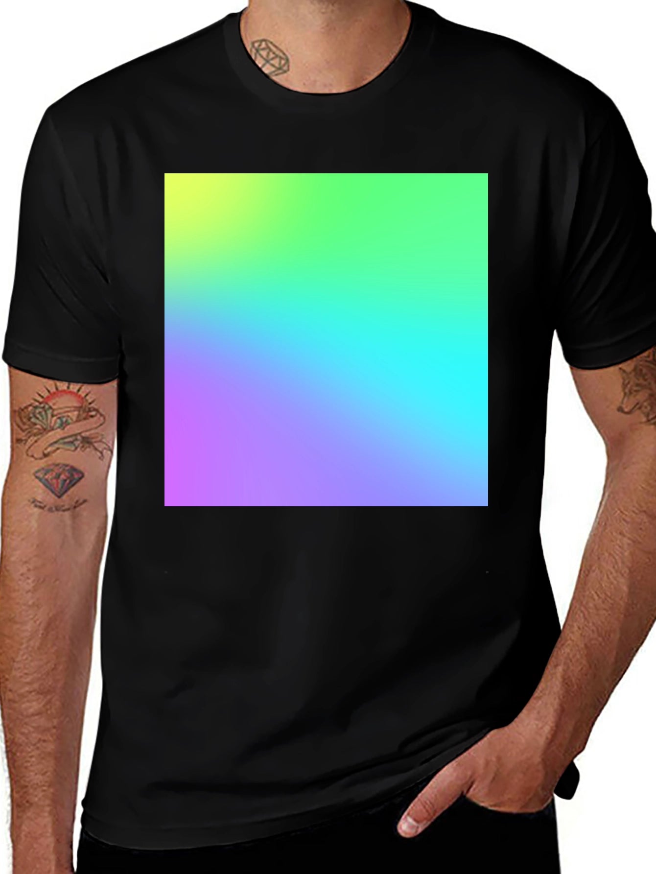 Vibrant Gradient Tee - Stylish Black Cotton Blend T-Shirt