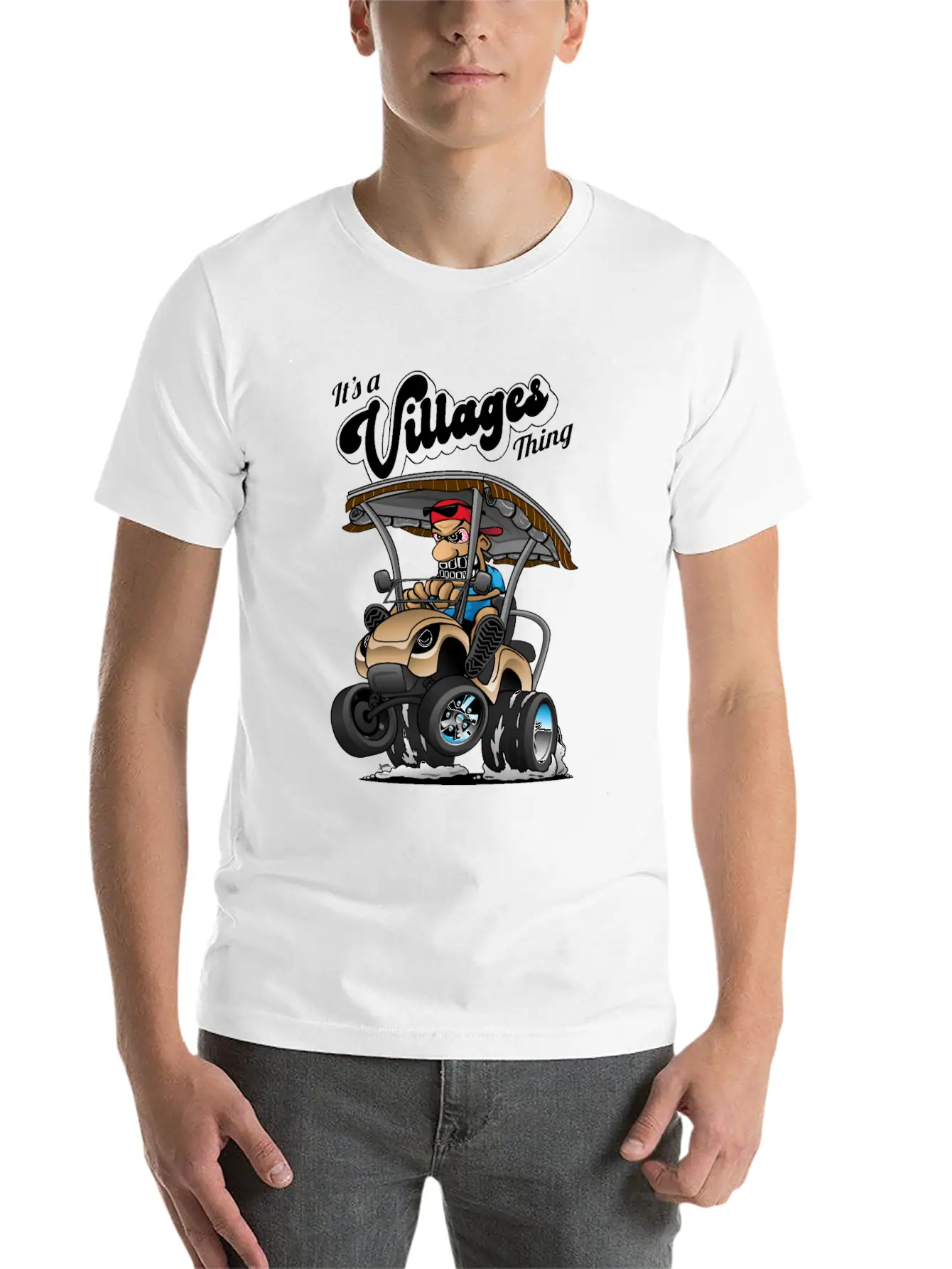 It's A Villages Thing Funny Golf Cart Cartoon Timeless Short Sleeve Tee – Comfy And Minimalist Design