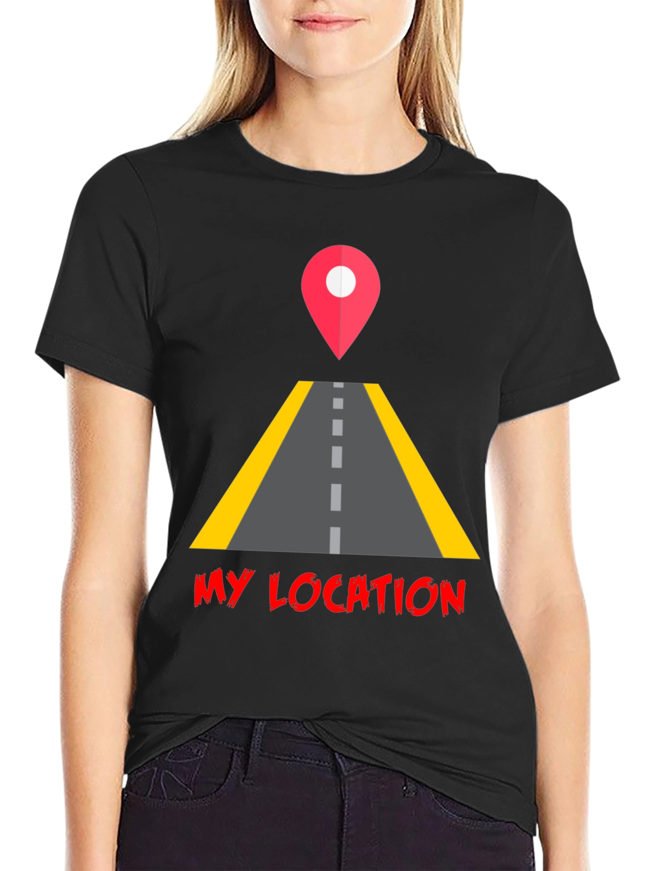 My Location Graphic Tee - Black Casual T-Shirt