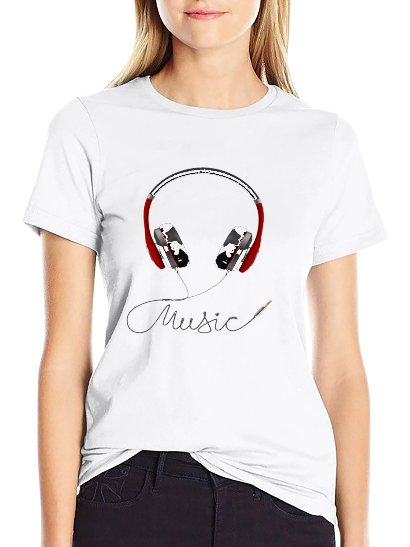 Music Lovers Graphic Tee - Red Headphones Design