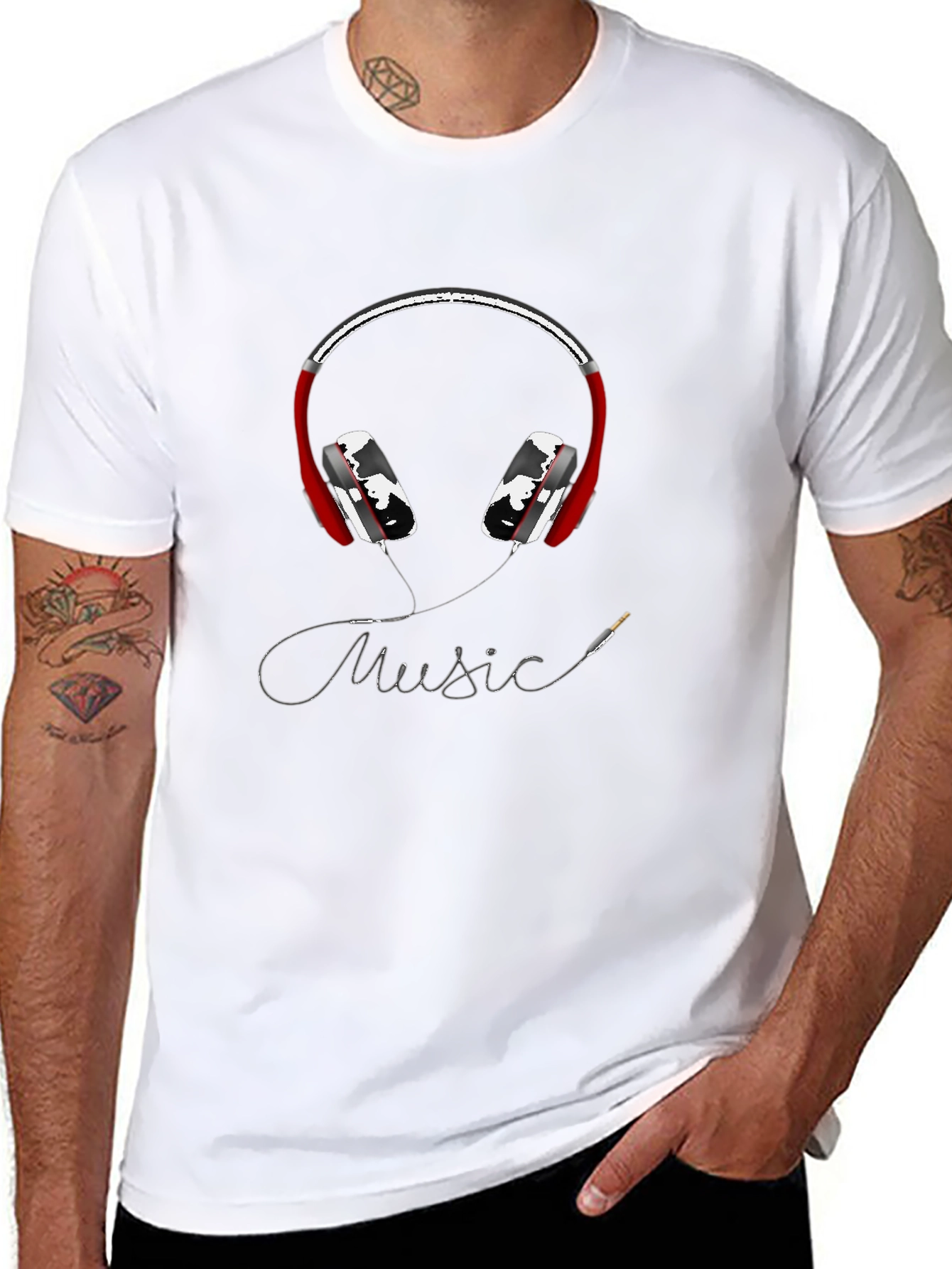 Music Lovers Graphic Tee - Red Headphones Design