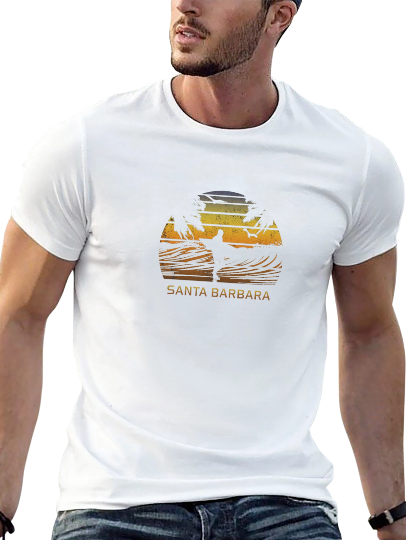 Santa Barbara Surf T-Shirt - Retro Sunset Design