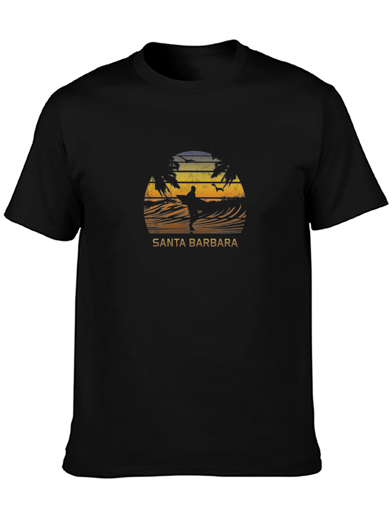 Santa Barbara Surf T-Shirt - Retro Sunset Design