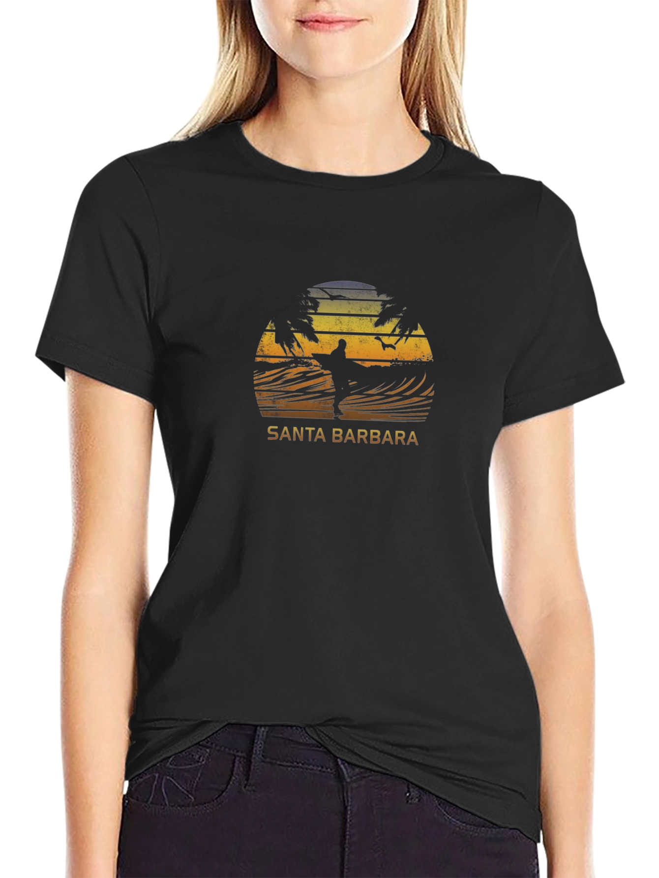 Santa Barbara Surf T-Shirt - Retro Sunset Design