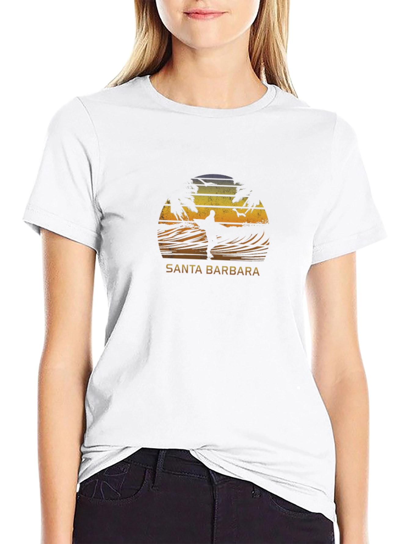 Santa Barbara Surf T-Shirt - Retro Sunset Design