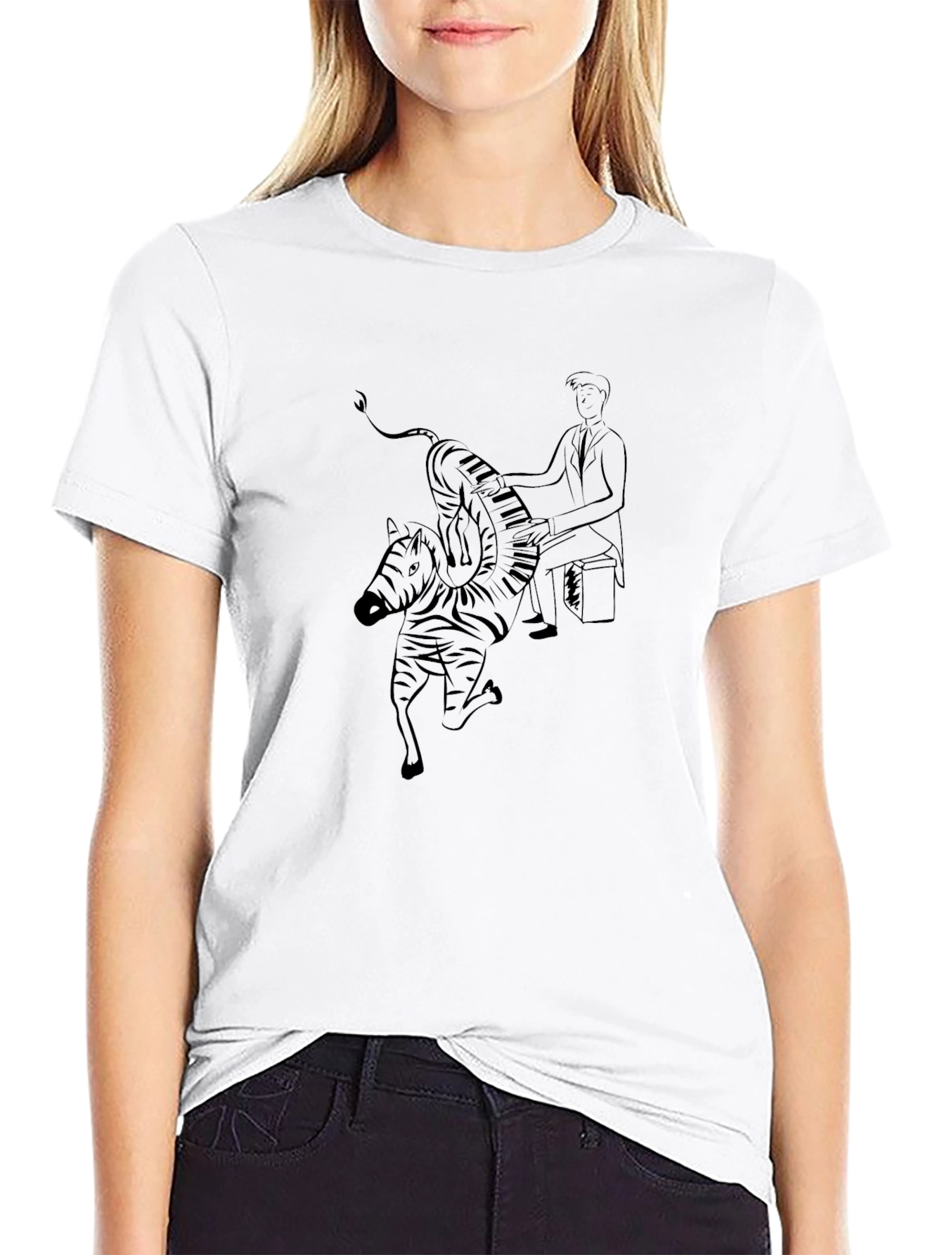 Zebra Pianist Graphic Tee - Unique Black T-Shirt
