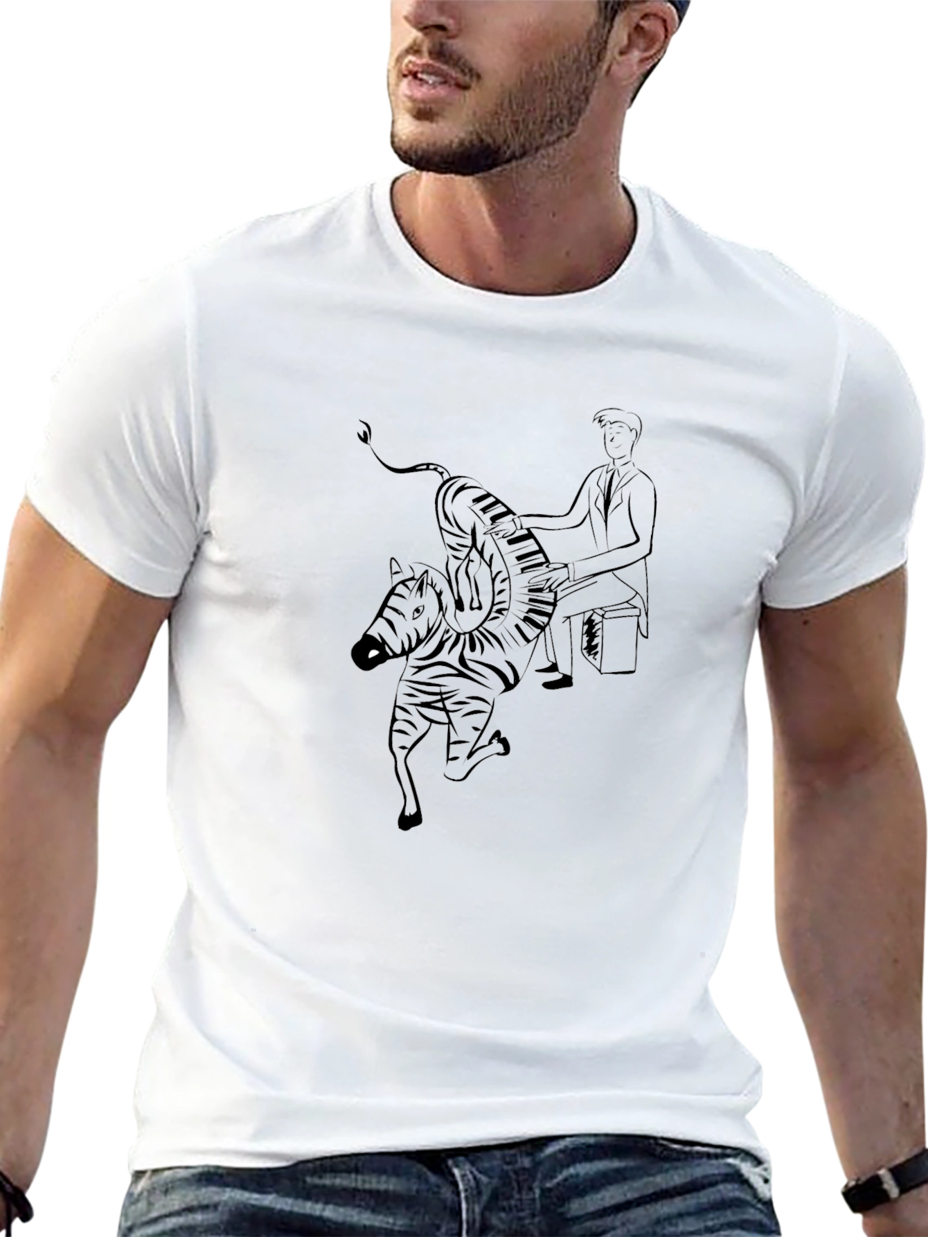 Zebra Pianist Graphic Tee - Unique Black T-Shirt