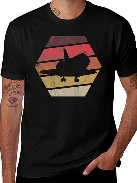 Retro Space Shuttle T-Shirt - Vintage Hexagon Design