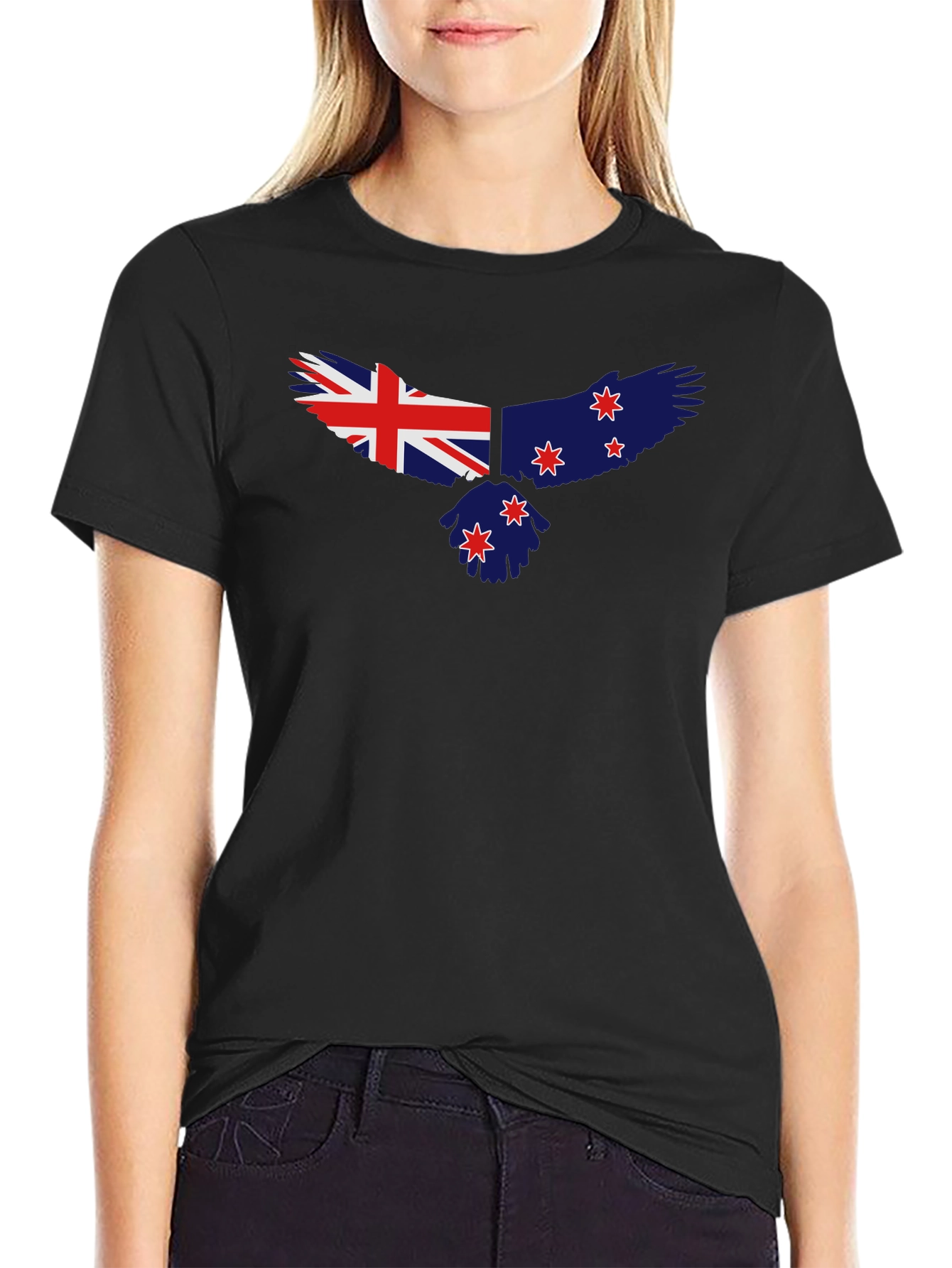 New Zealand Flag Eagle Black T-Shirt