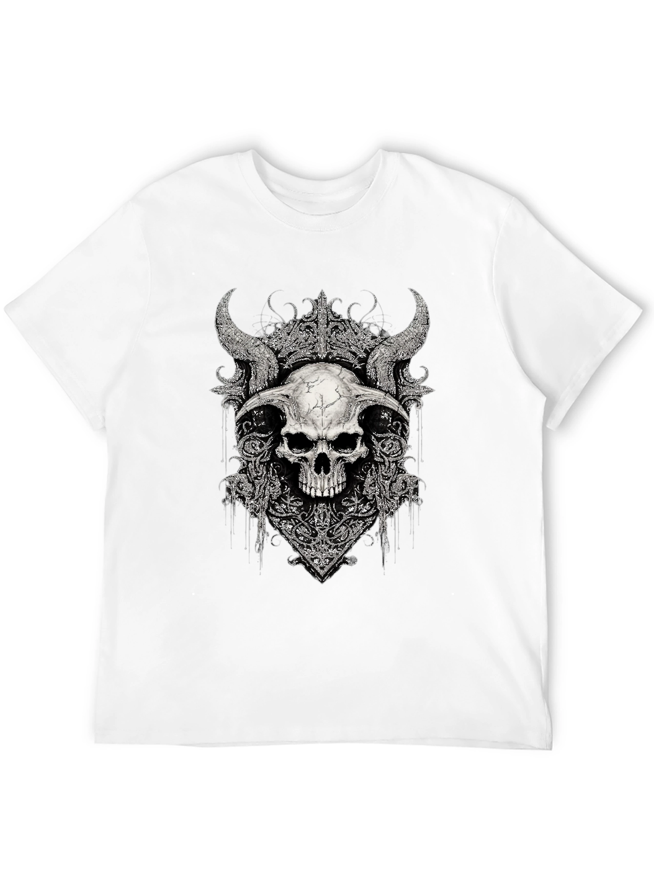 Black Skull Horns Graphic Print T-Shirt