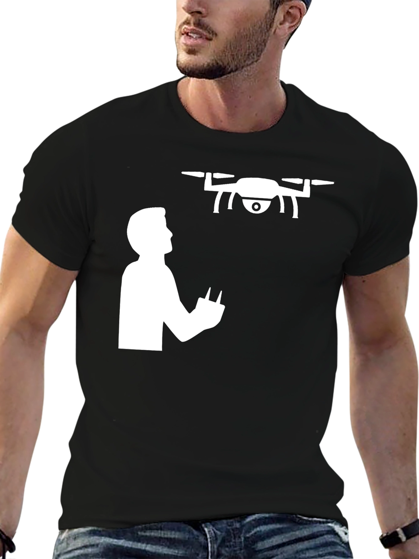 Drone Pilot Graphic Tee - Black Cotton T-Shirt