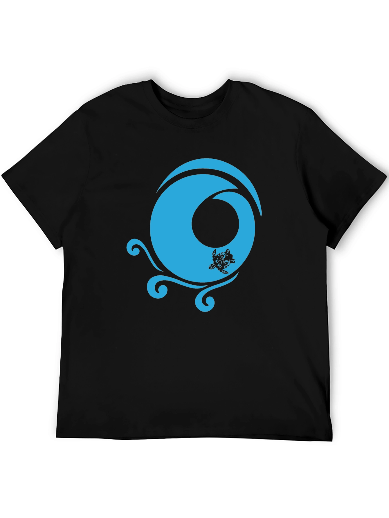 Black T-Shirt with Turquoise Turtle Wave Design