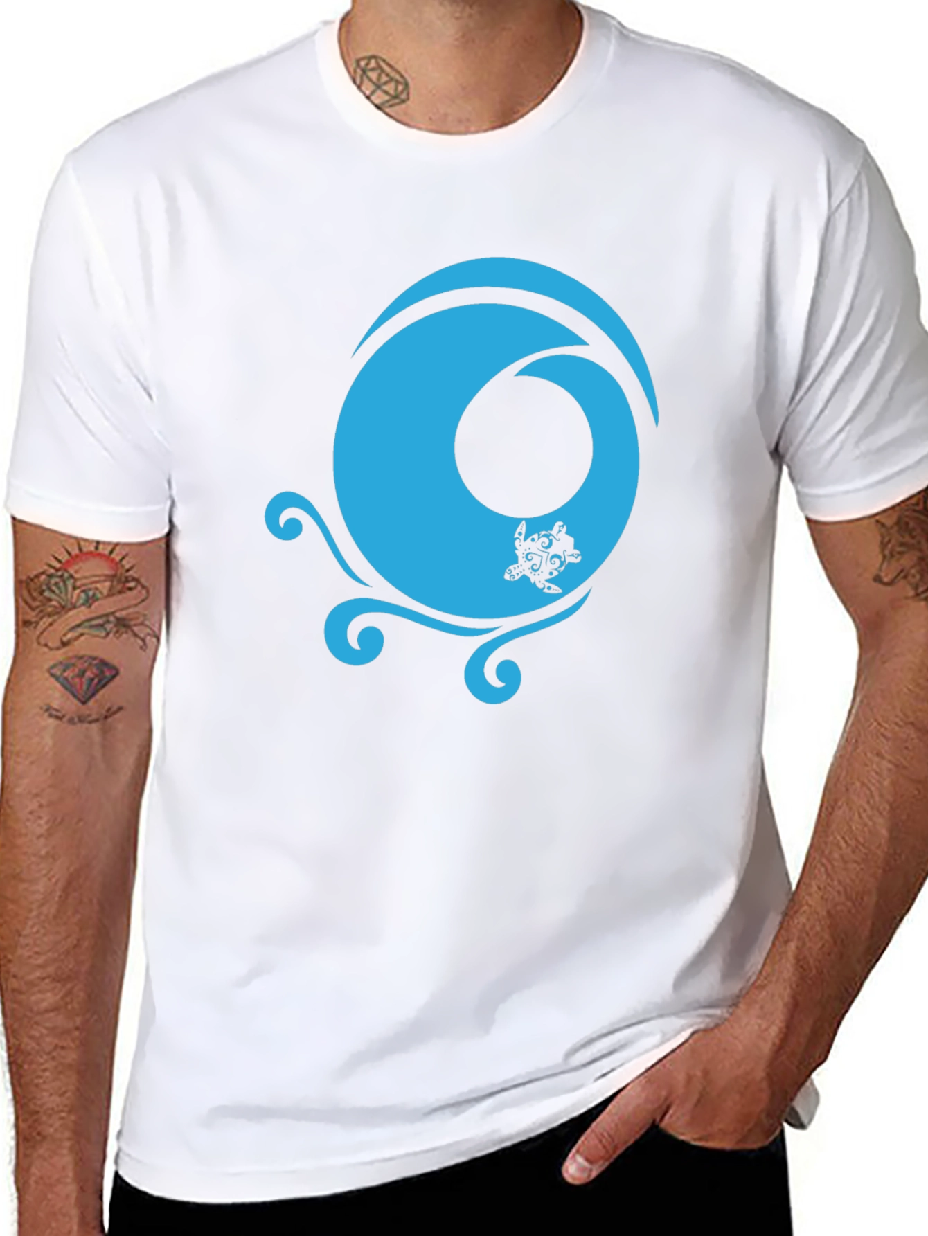 Black T-Shirt with Turquoise Turtle Wave Design