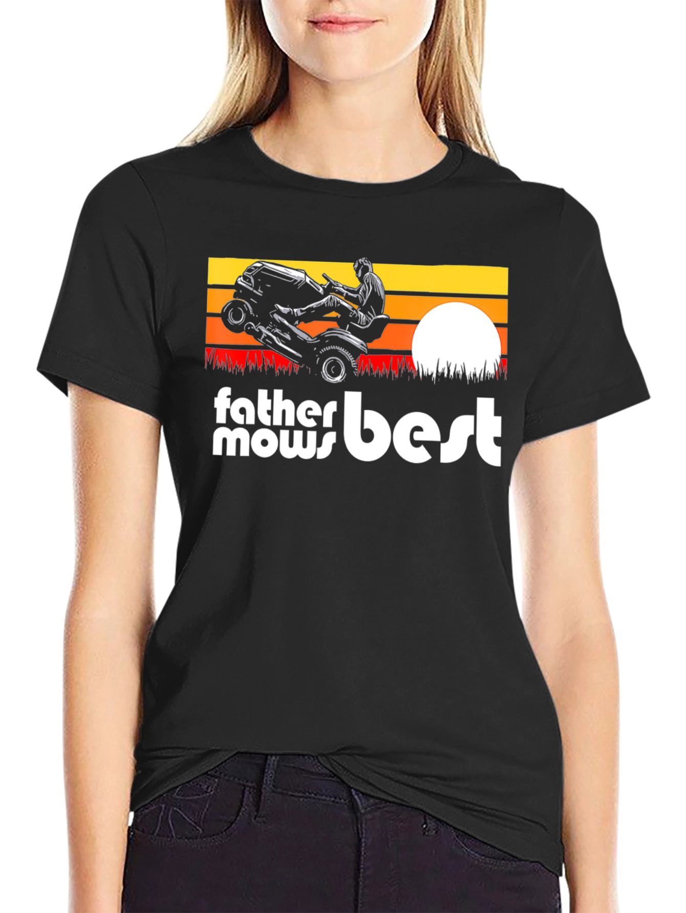 Father Mows Best Black T-Shirt