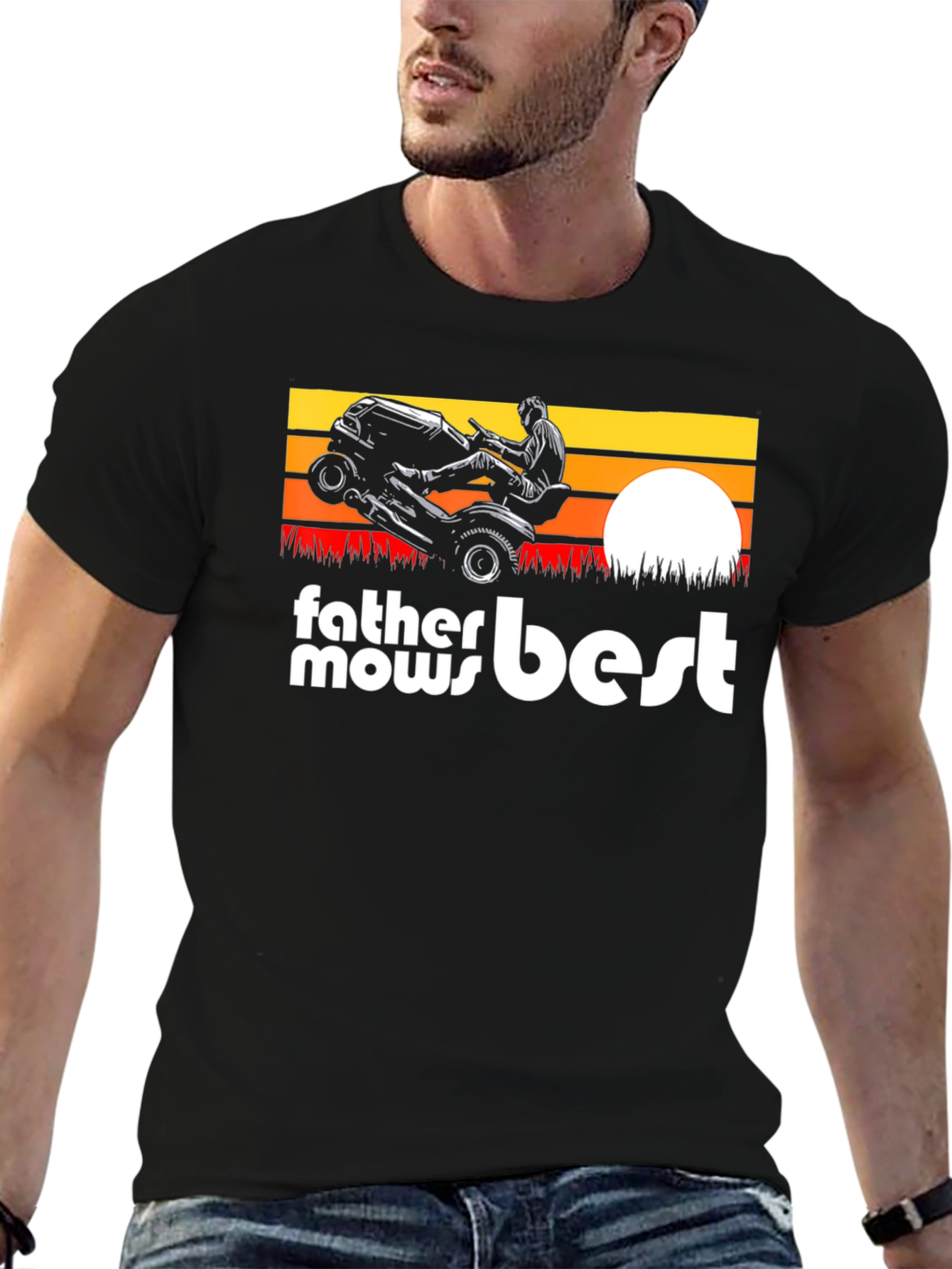 Father Mows Best Black T-Shirt