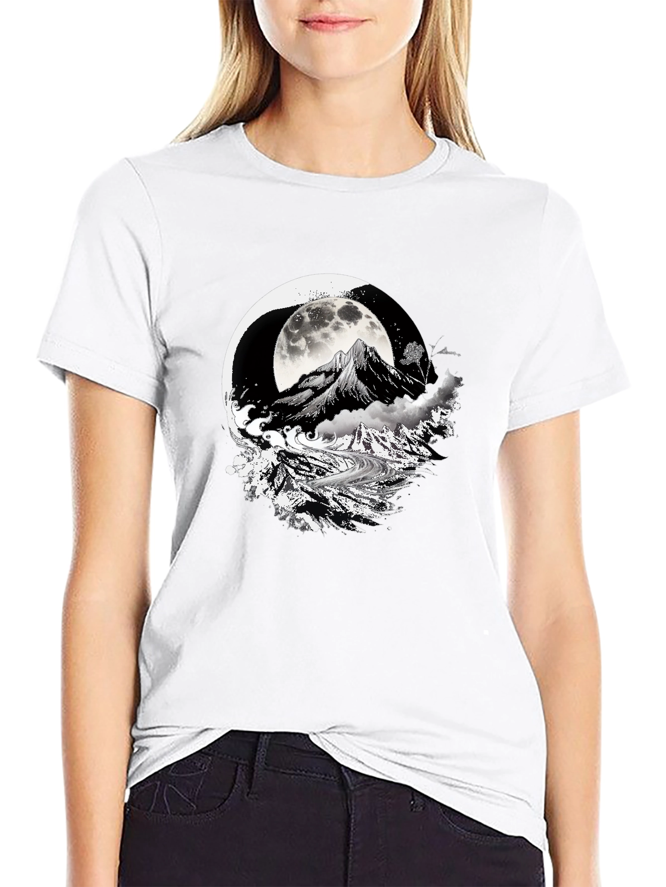 Moonlit Mountain Black Graphic Tee