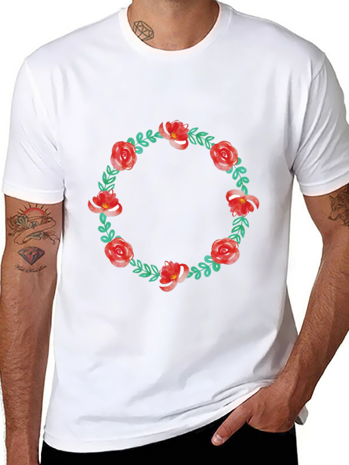 Floral Wreath Graphic Tee - Casual Style