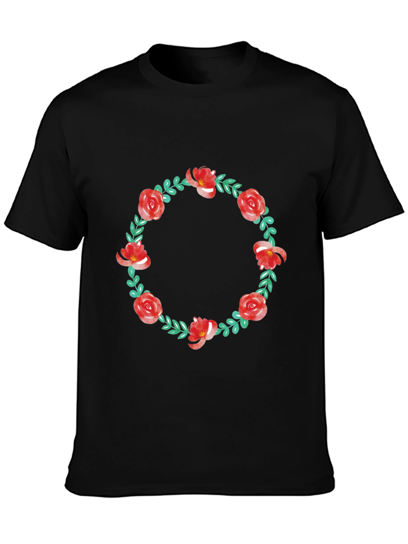 Floral Wreath Graphic Tee - Casual Style