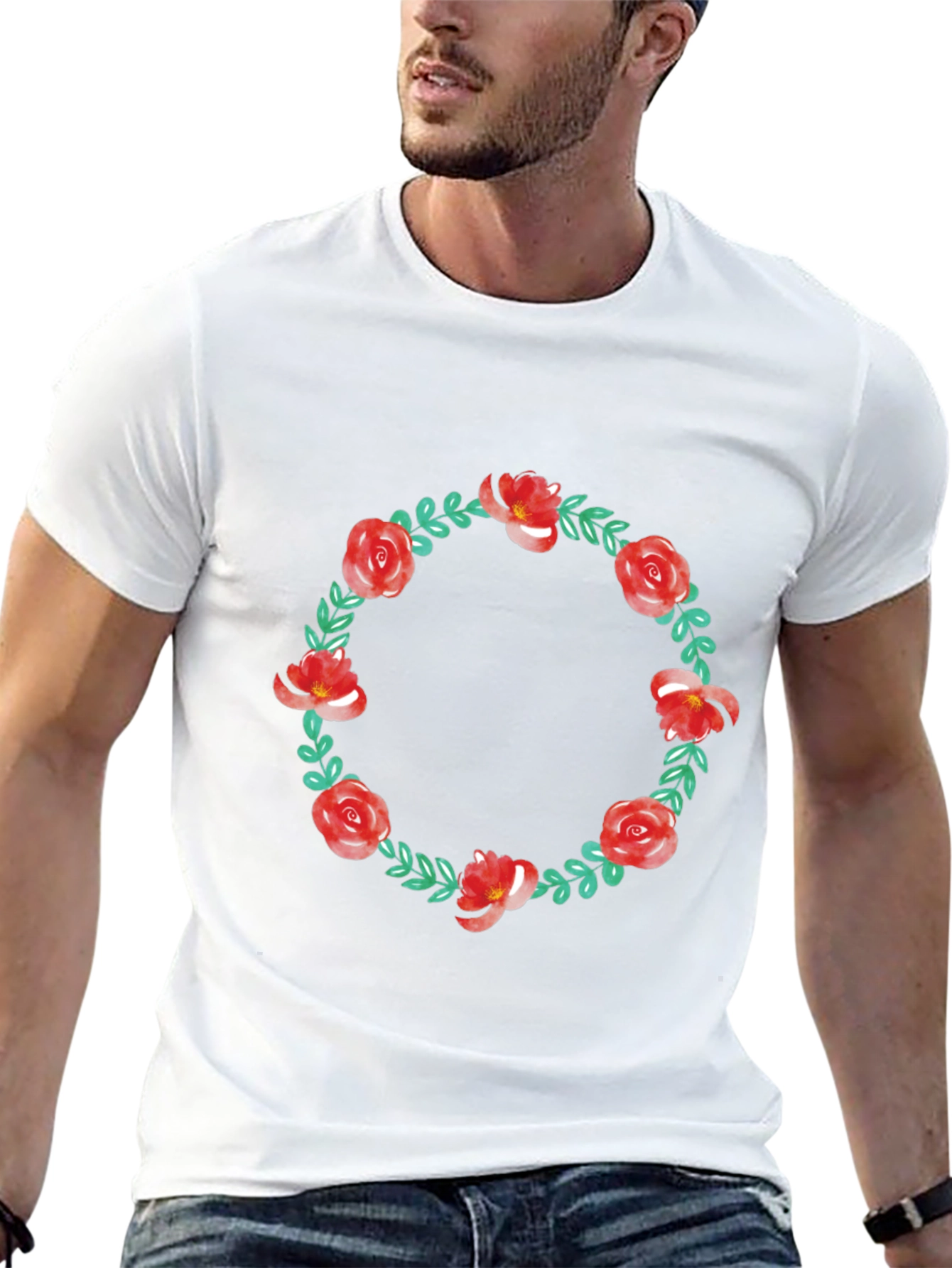 Floral Wreath Graphic Tee - Casual Style