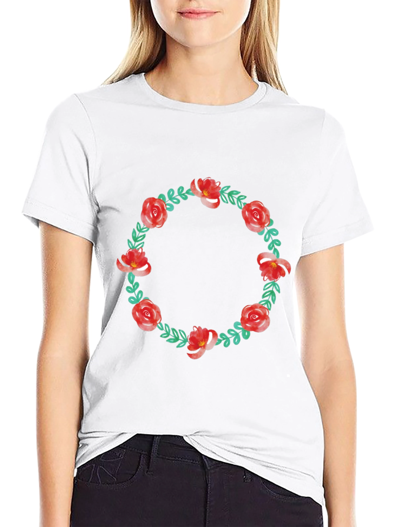 Floral Wreath Graphic Tee - Casual Style