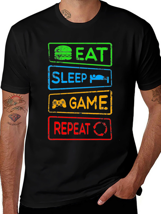 Eat Sleep Game Repeat Graphic Tee - Gamer T-Shirt
