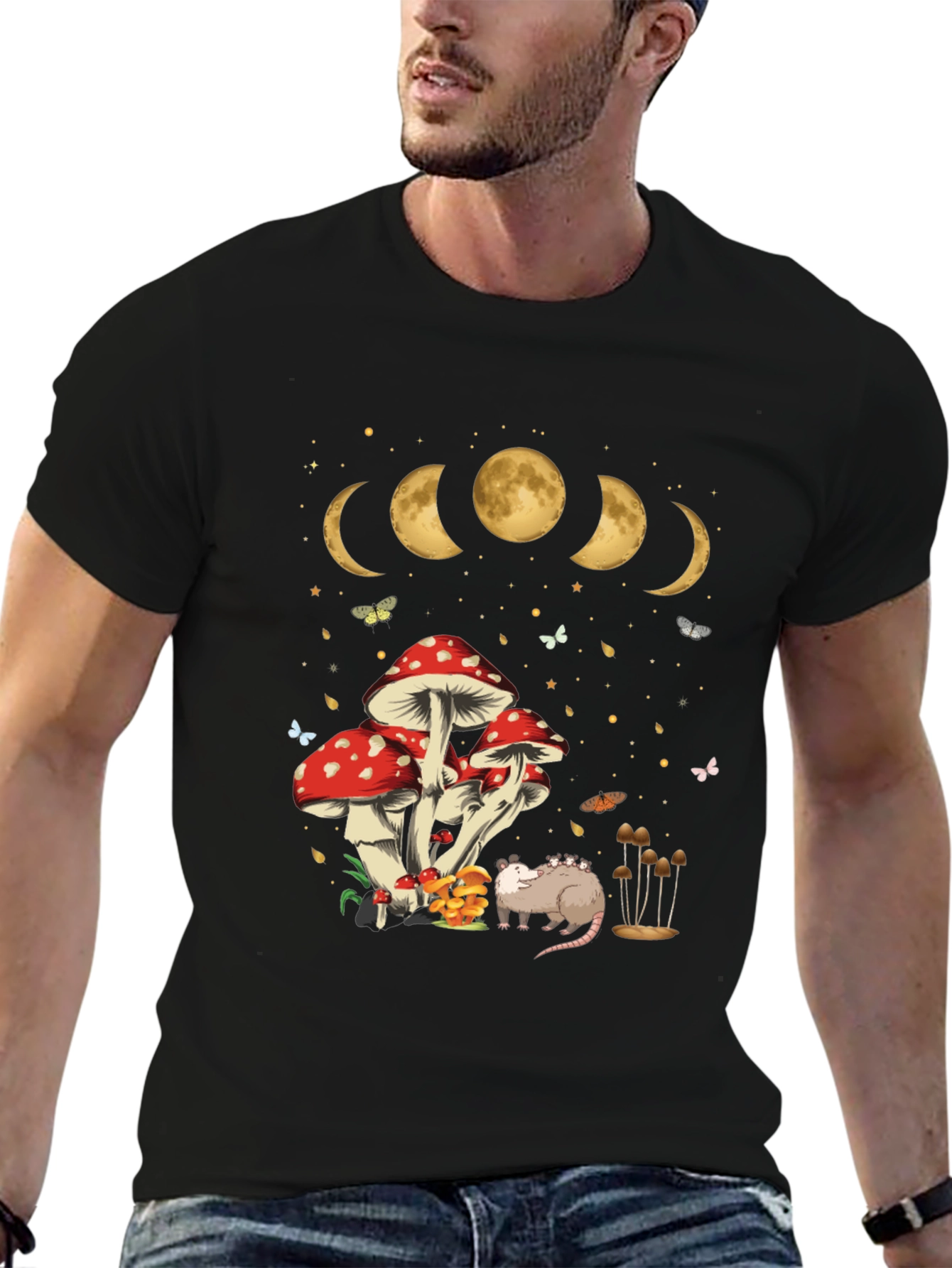 Mushroom Moon Phase Opossum Graphic Tee