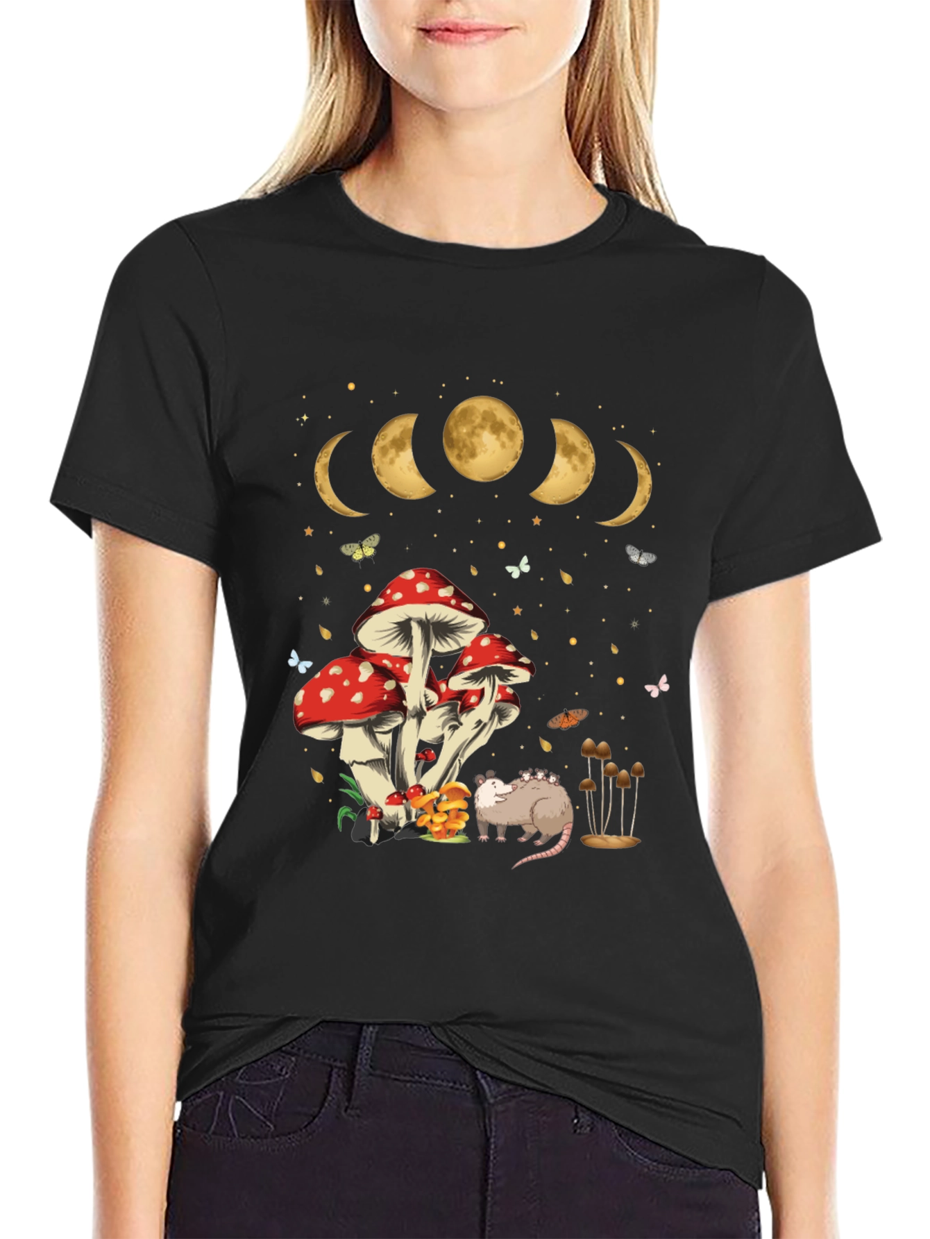 Mushroom Moon Phase Opossum Graphic Tee
