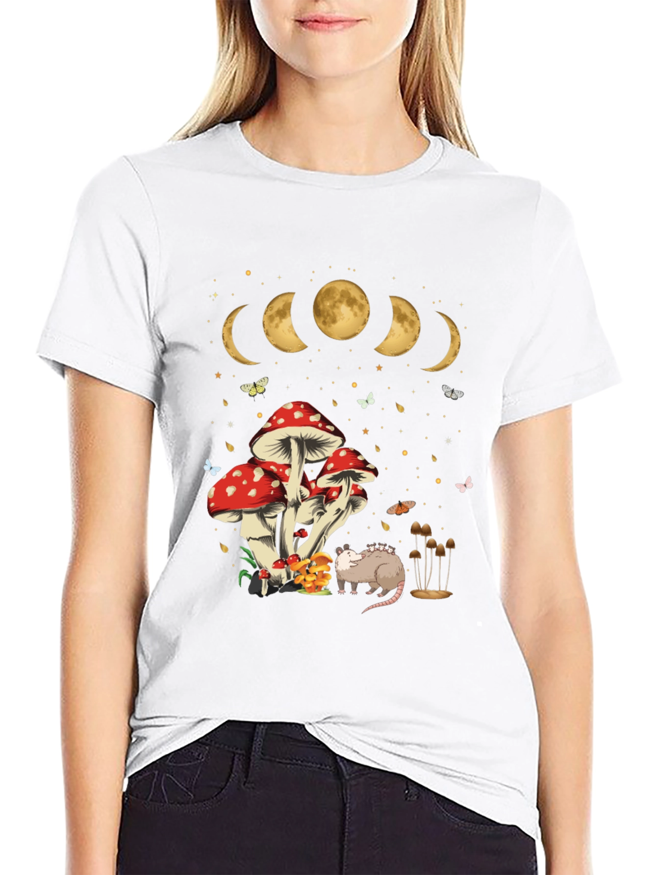Mushroom Moon Phase Opossum Graphic Tee