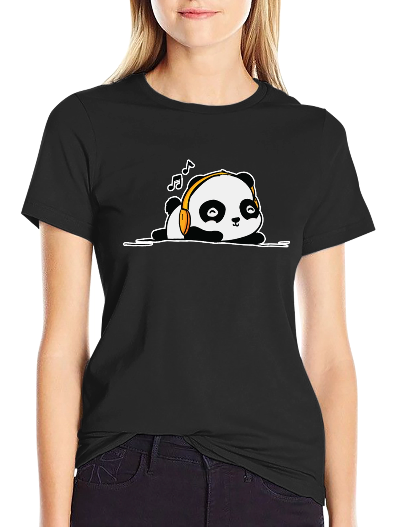 Panda Headphones Black T-Shirt
