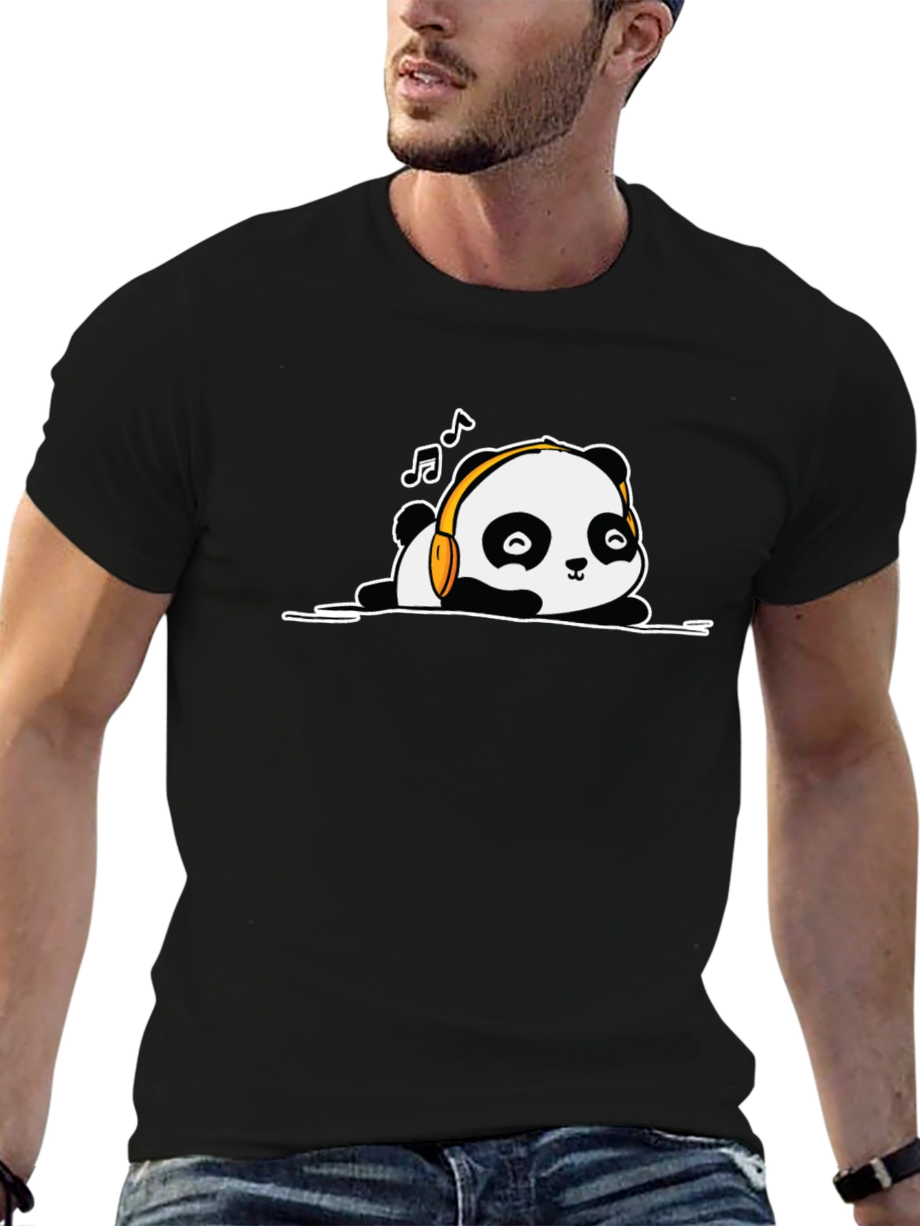 Panda Headphones Black T-Shirt