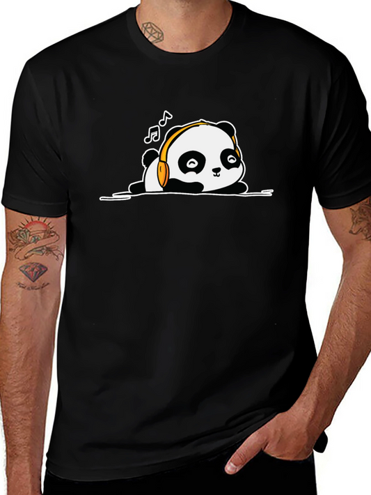 Panda Headphones Black T-Shirt