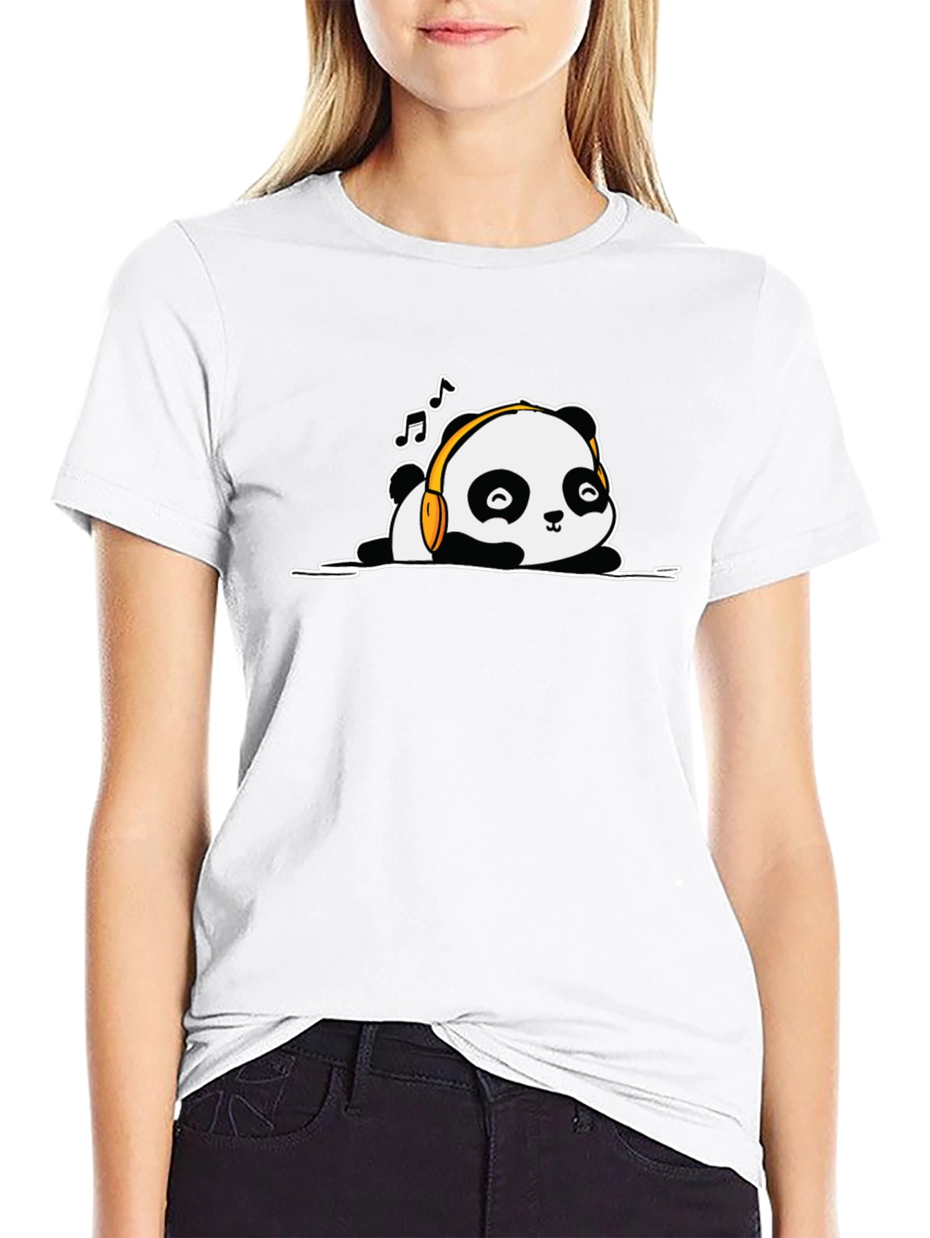 Panda Headphones Black T-Shirt