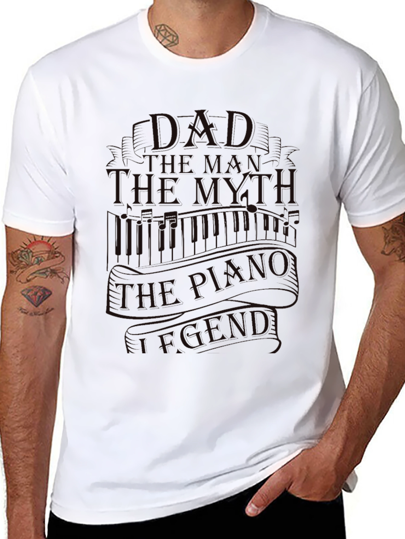 Dad The Man The Myth Piano Legend Black T-Shirt