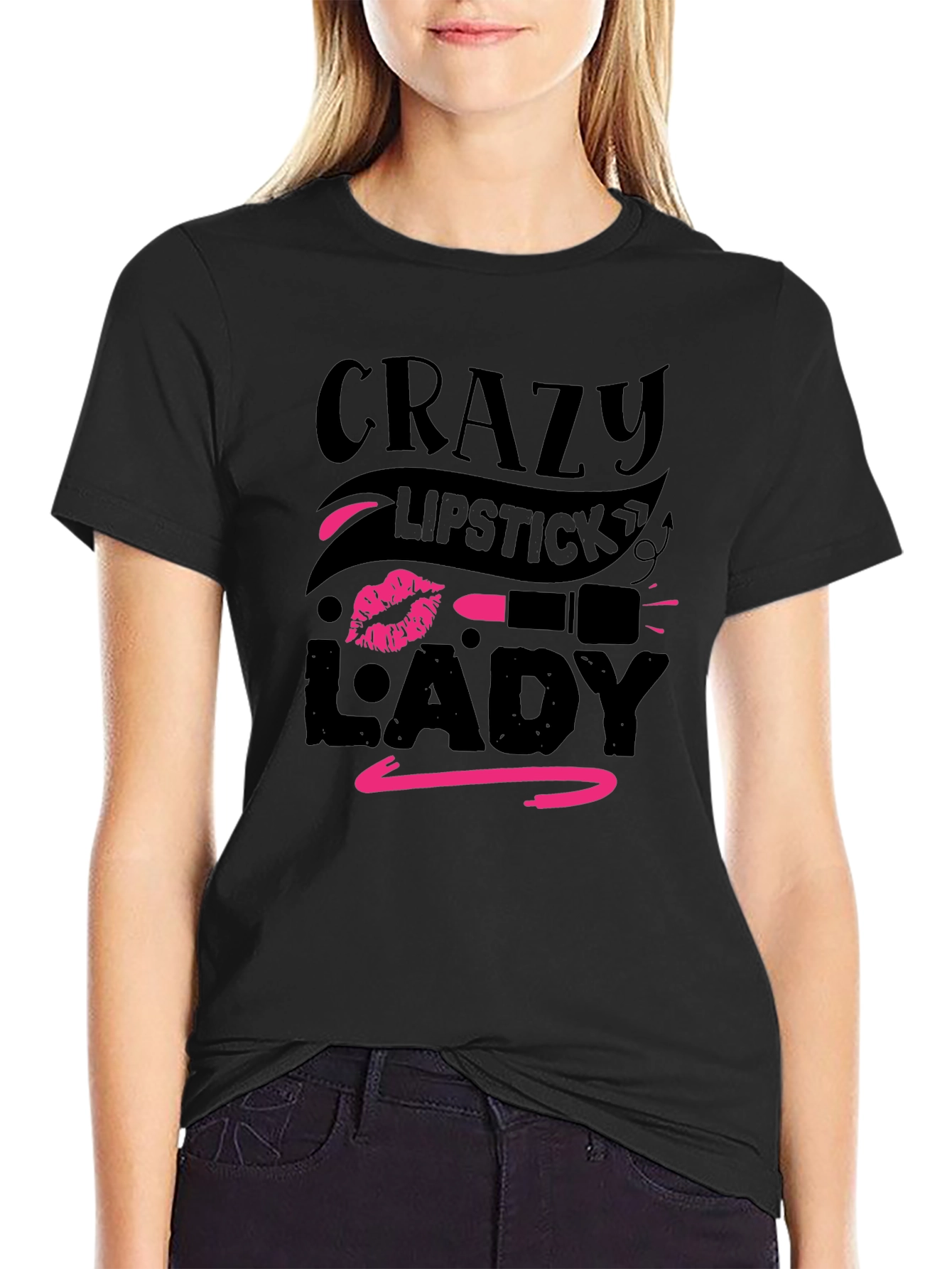 Crazy Lipstick Lady Graphic Tee - Black