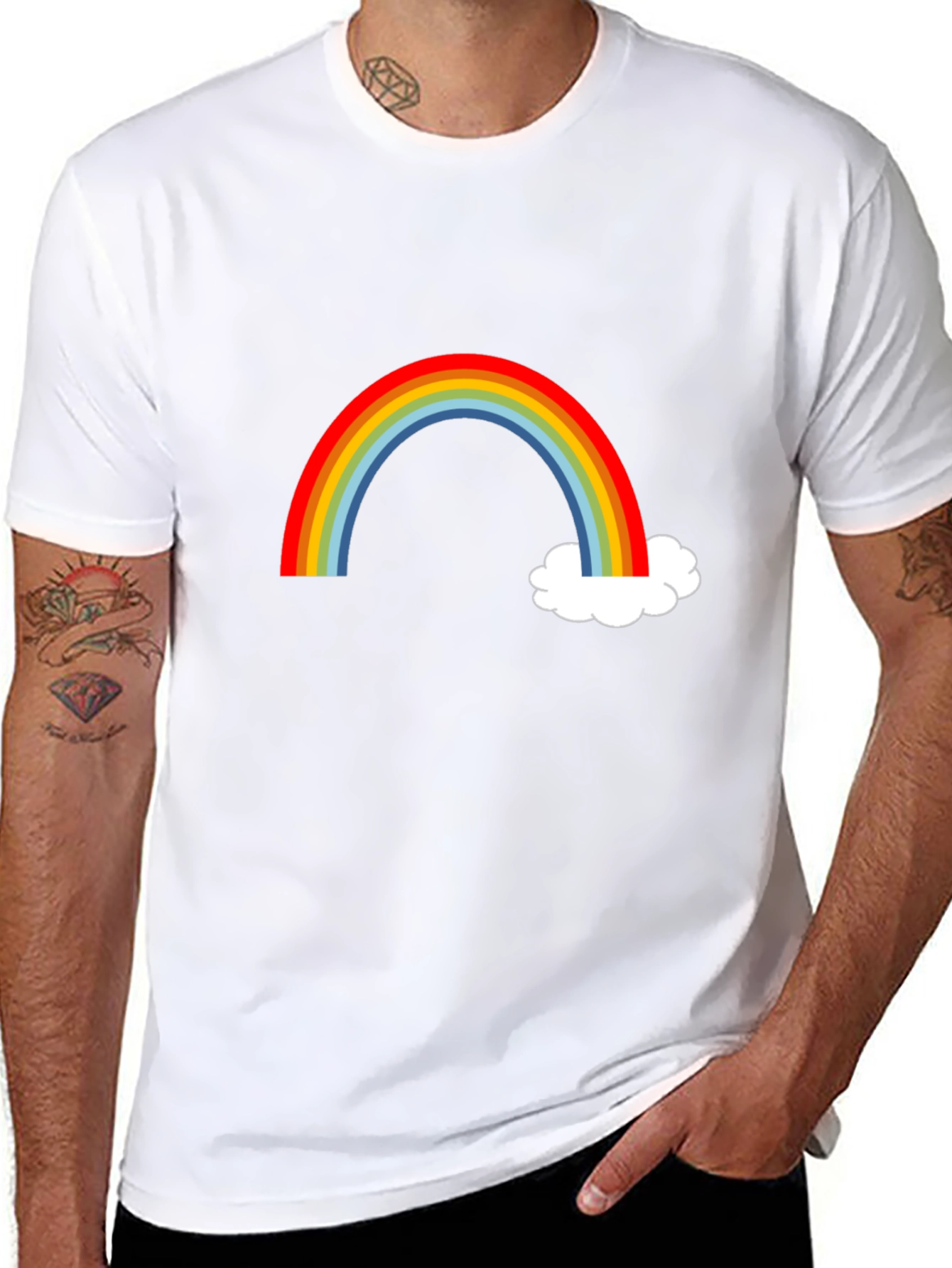 Rainbow & Cloud Graphic T-Shirt - Fun Casual Wear