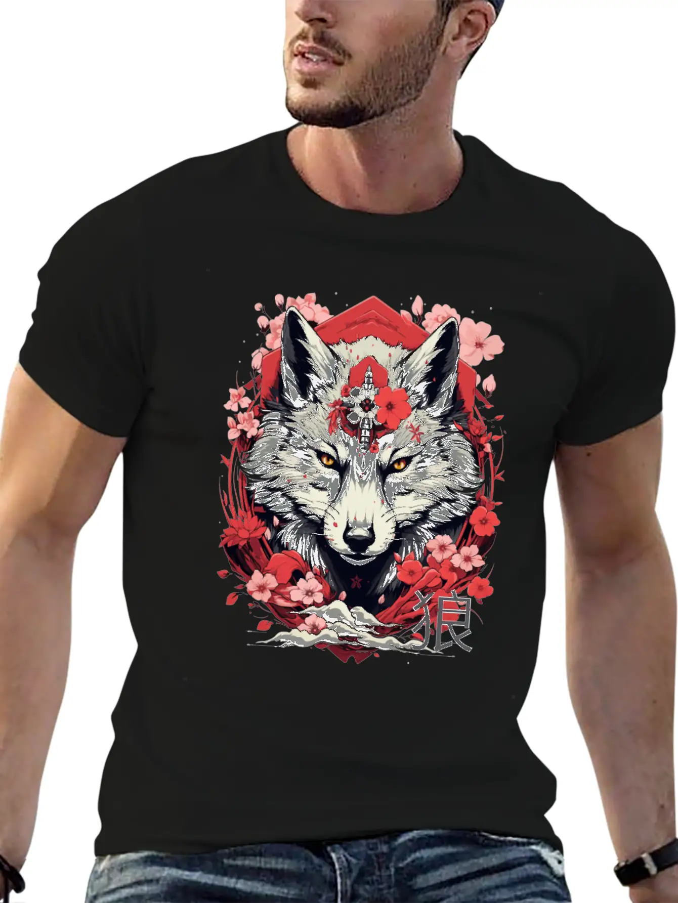 Japan Wolf Manga Anime Unisex Short Sleeve Soft Cotton T-Shirt – Casual Everyday Wear