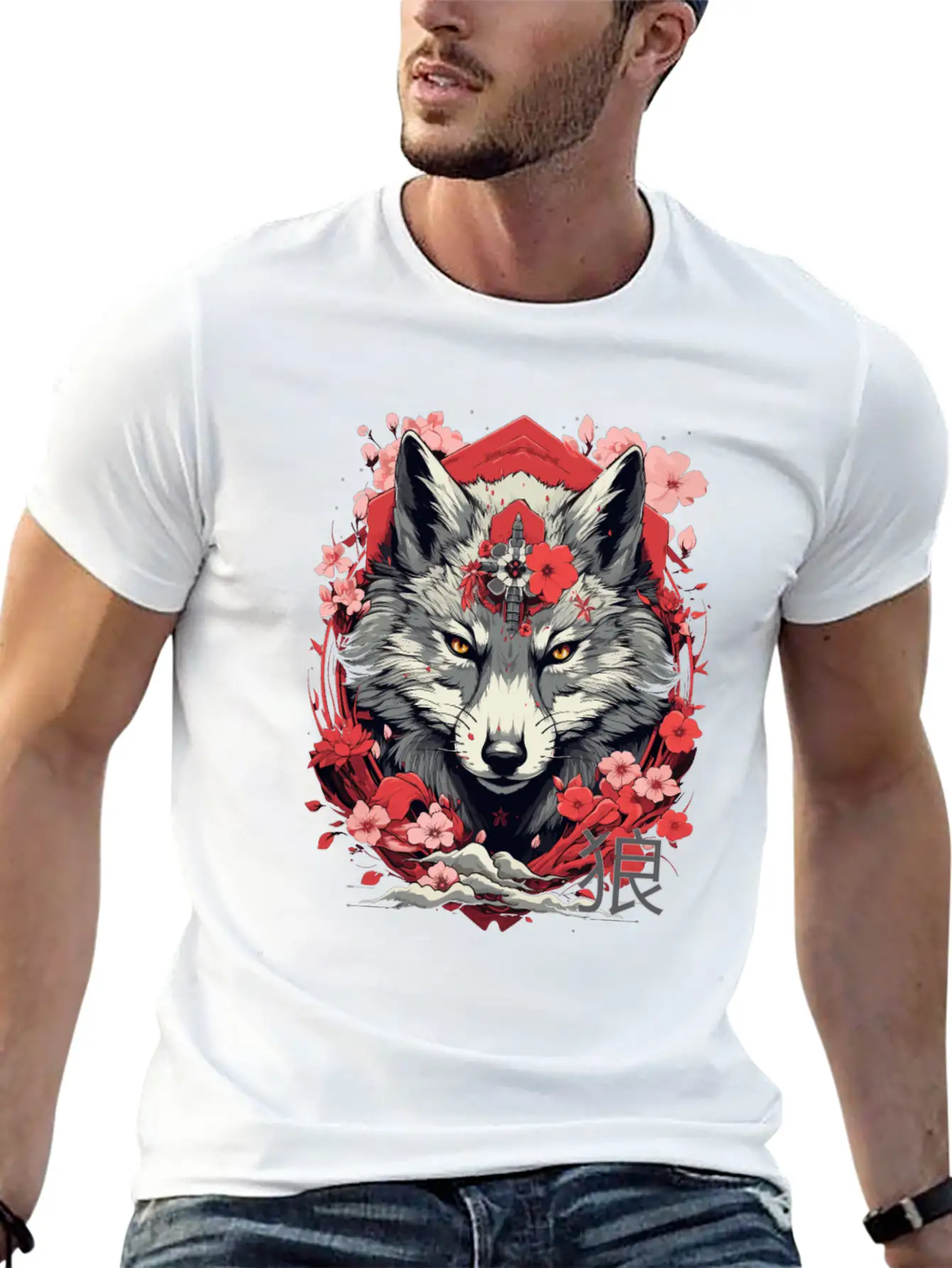 Japan Wolf Manga Anime Unisex Short Sleeve Soft Cotton T-Shirt – Casual Everyday Wear