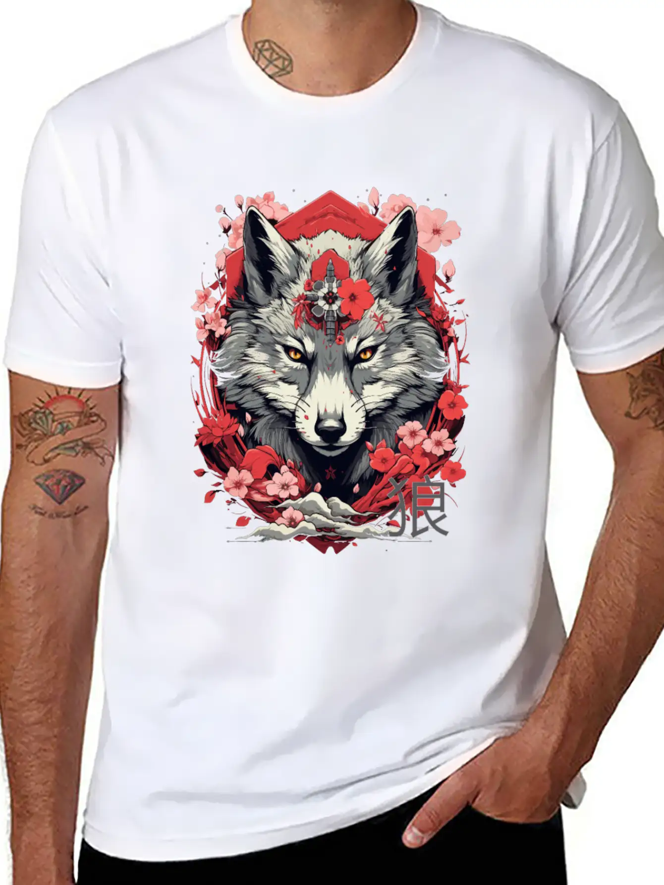 Japan Wolf Manga Anime Unisex Short Sleeve Soft Cotton T-Shirt – Casual Everyday Wear