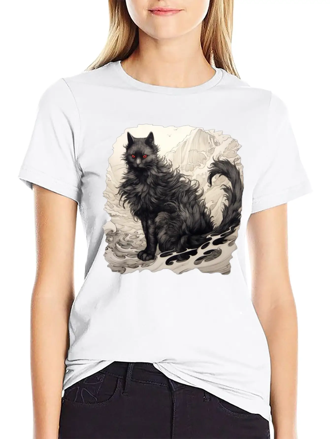 Japanese Ink Art Cat Basic Graphic T-Shirt – Daily Comfort In Soft Cotton