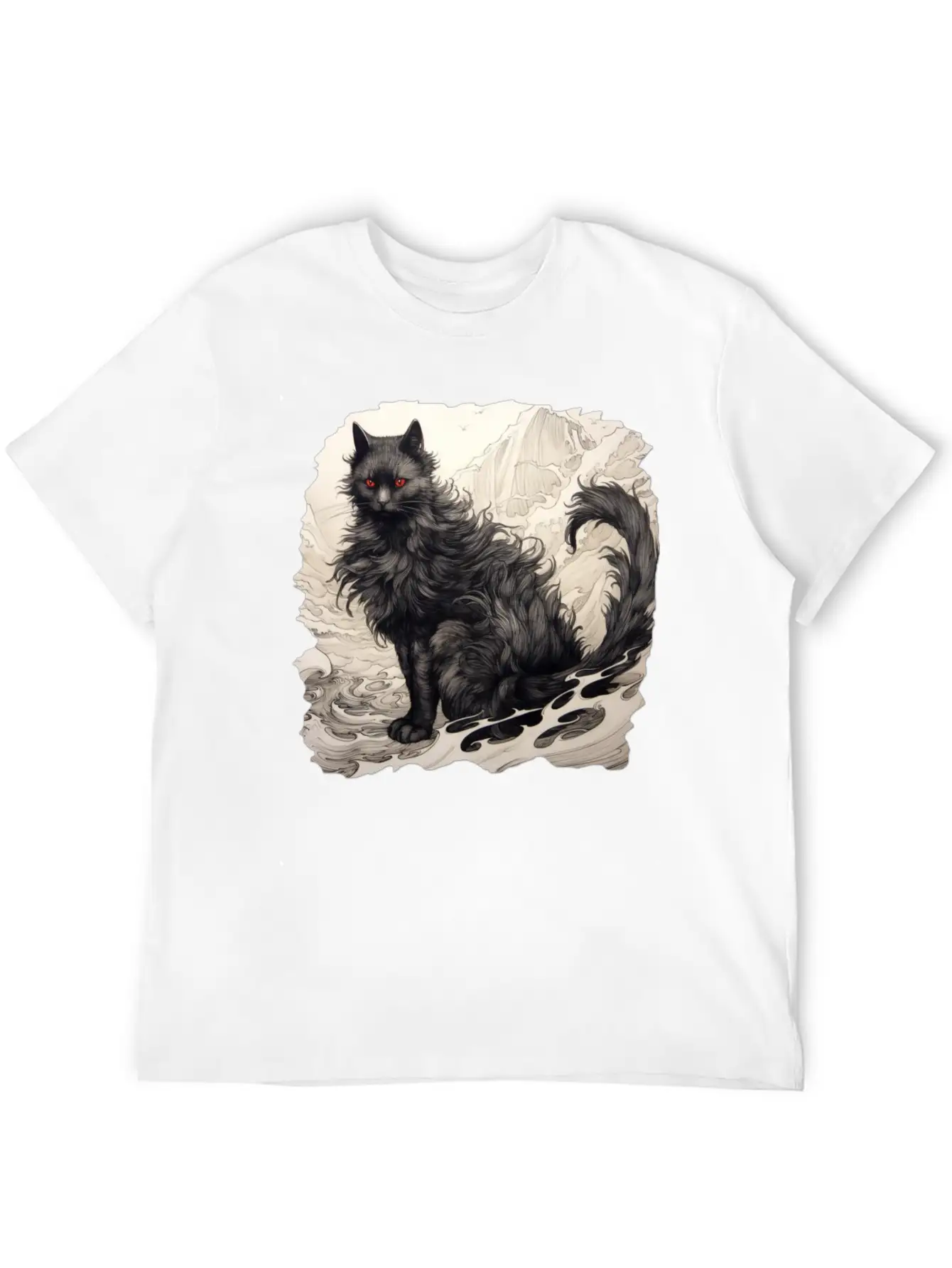 Japanese Ink Art Cat Basic Graphic T-Shirt – Daily Comfort In Soft Cotton