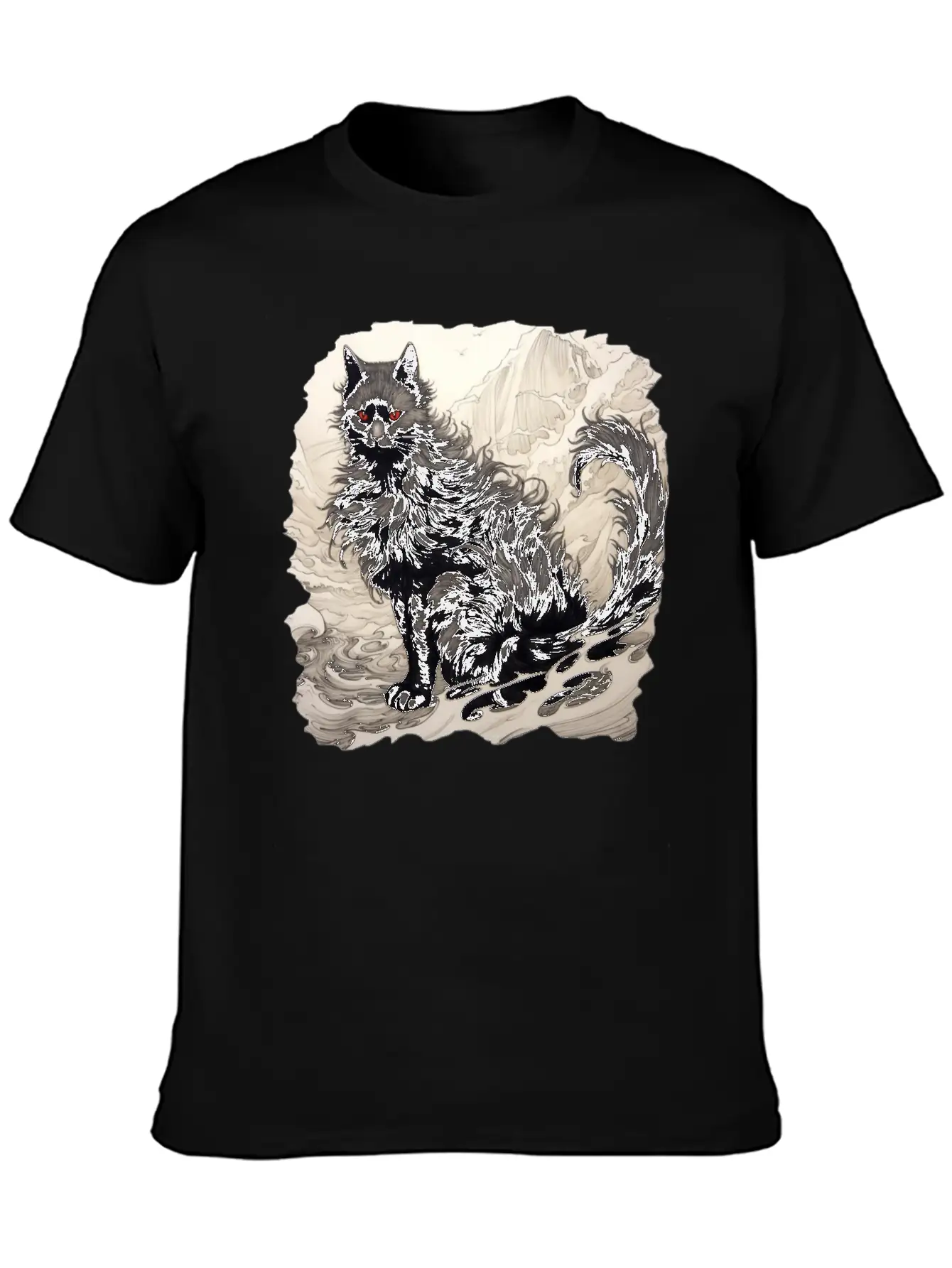 Japanese Ink Art Cat Basic Graphic T-Shirt – Daily Comfort In Soft Cotton