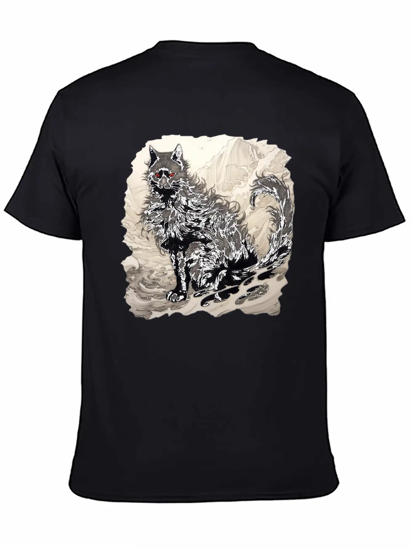 Japanese Ink Art Cat Basic Graphic T-Shirt – Daily Comfort In Soft Cotton