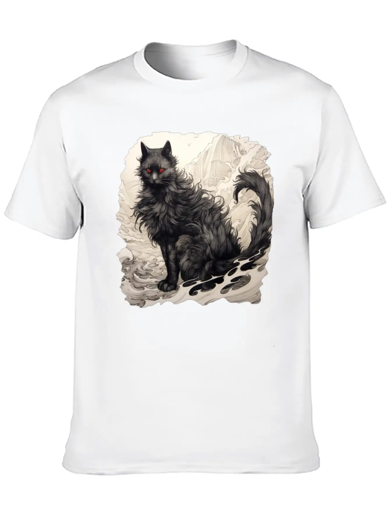 Japanese Ink Art Cat Basic Graphic T-Shirt – Daily Comfort In Soft Cotton