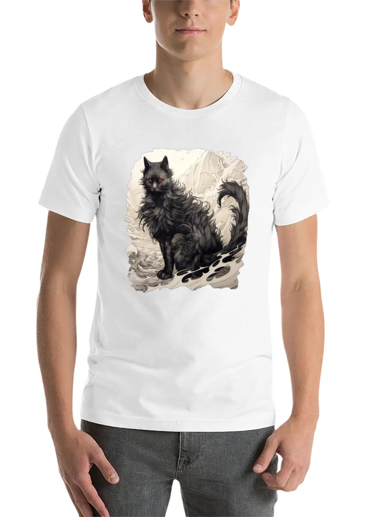 Japanese Ink Art Cat Basic Graphic T-Shirt – Daily Comfort In Soft Cotton