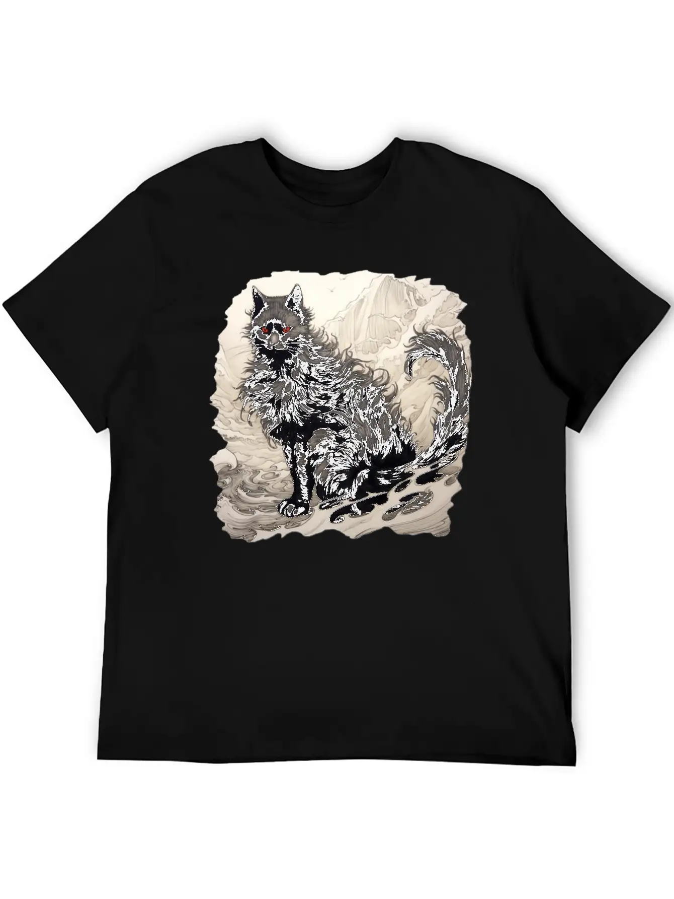 Japanese Ink Art Cat Basic Graphic T-Shirt – Daily Comfort In Soft Cotton