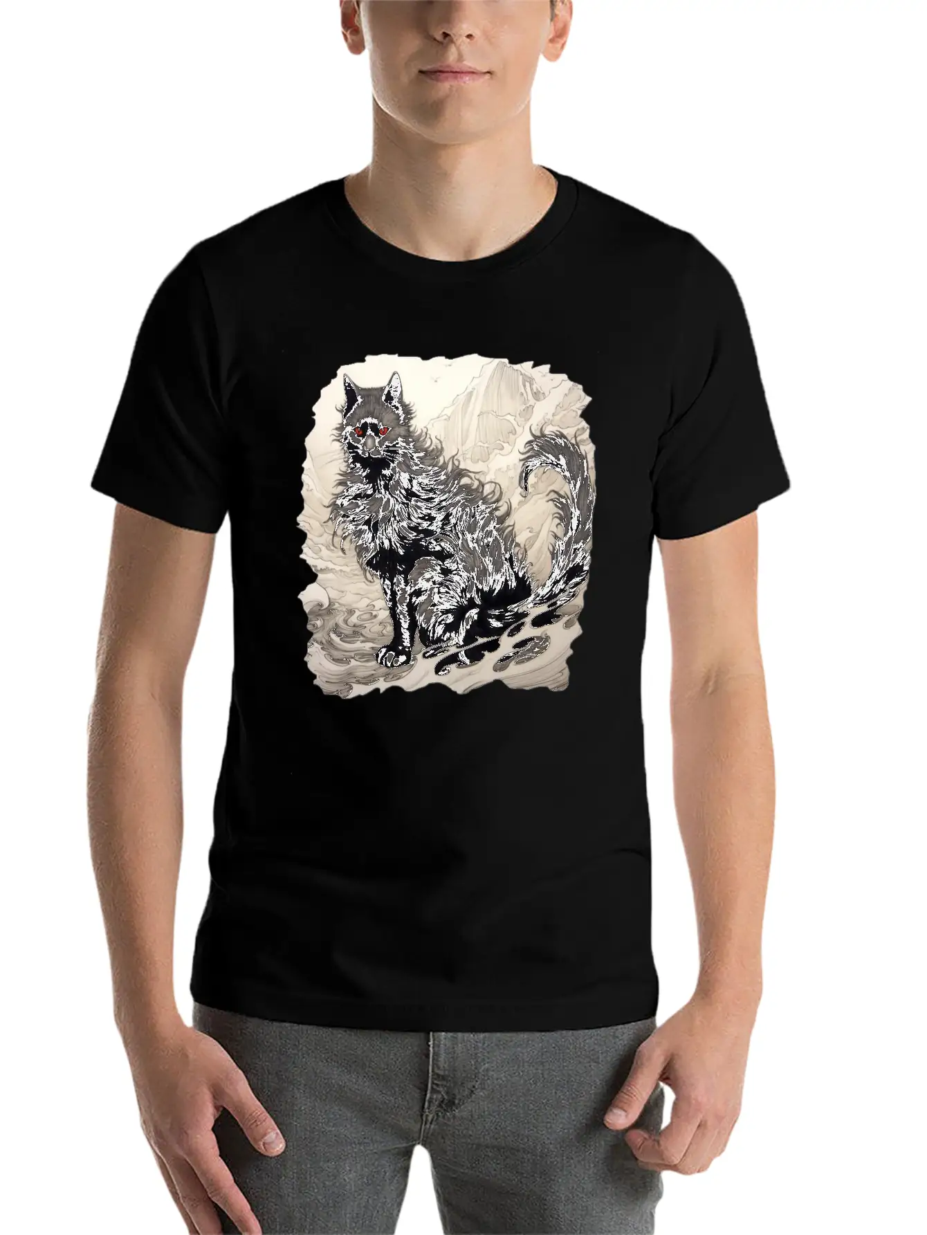 Japanese Ink Art Cat Basic Graphic T-Shirt – Daily Comfort In Soft Cotton