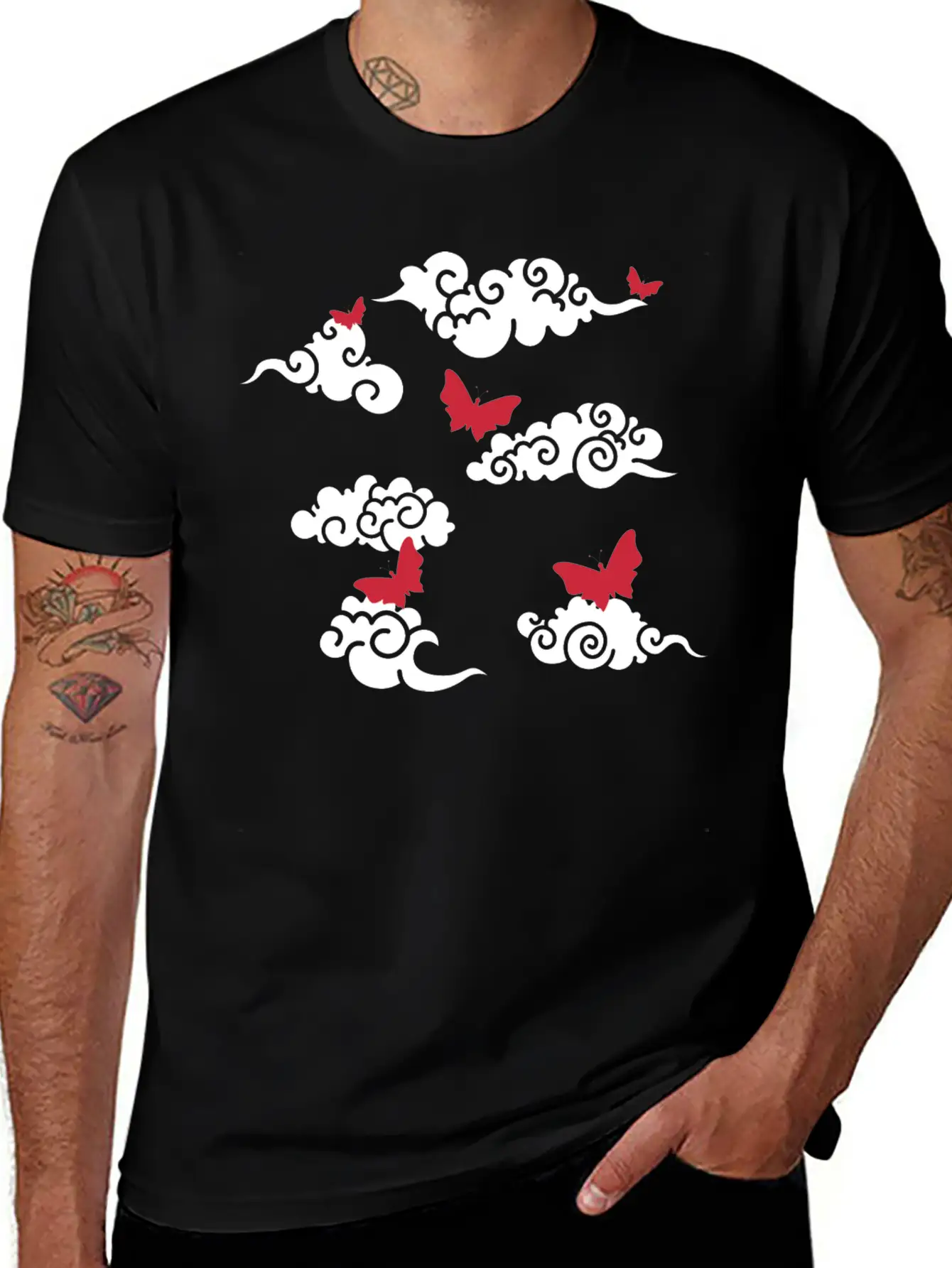 Japanese Wind Clouds And Buterflies Unisex Casual T-Shirt – Clean Design For Daily Comfort
