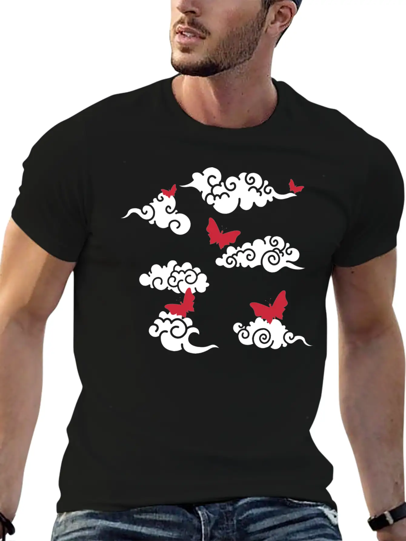 Japanese Wind Clouds And Buterflies Unisex Casual T-Shirt – Clean Design For Daily Comfort