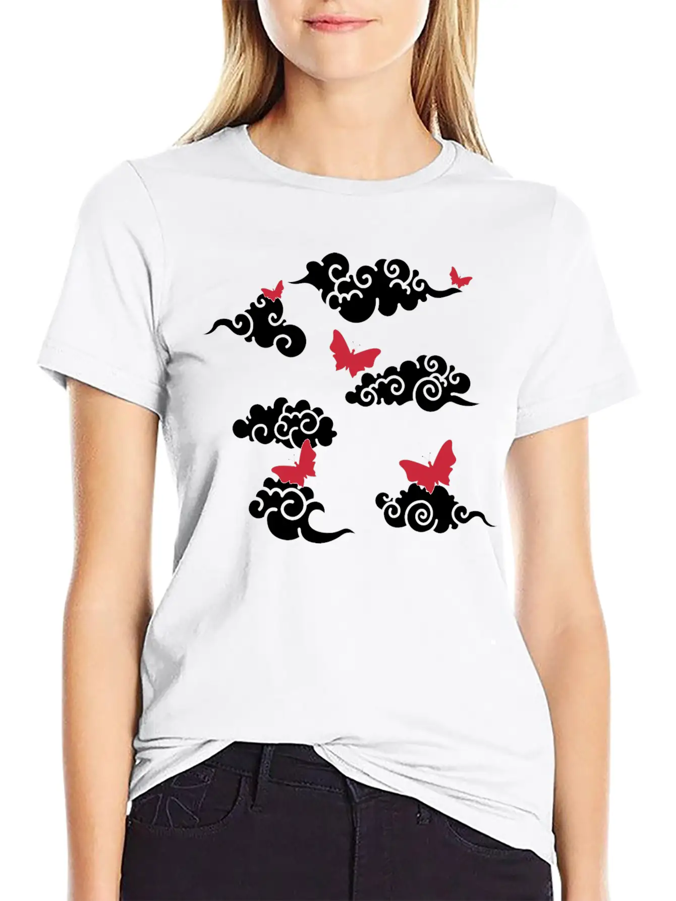 Japanese Wind Clouds And Buterflies Unisex Casual T-Shirt – Clean Design For Daily Comfort